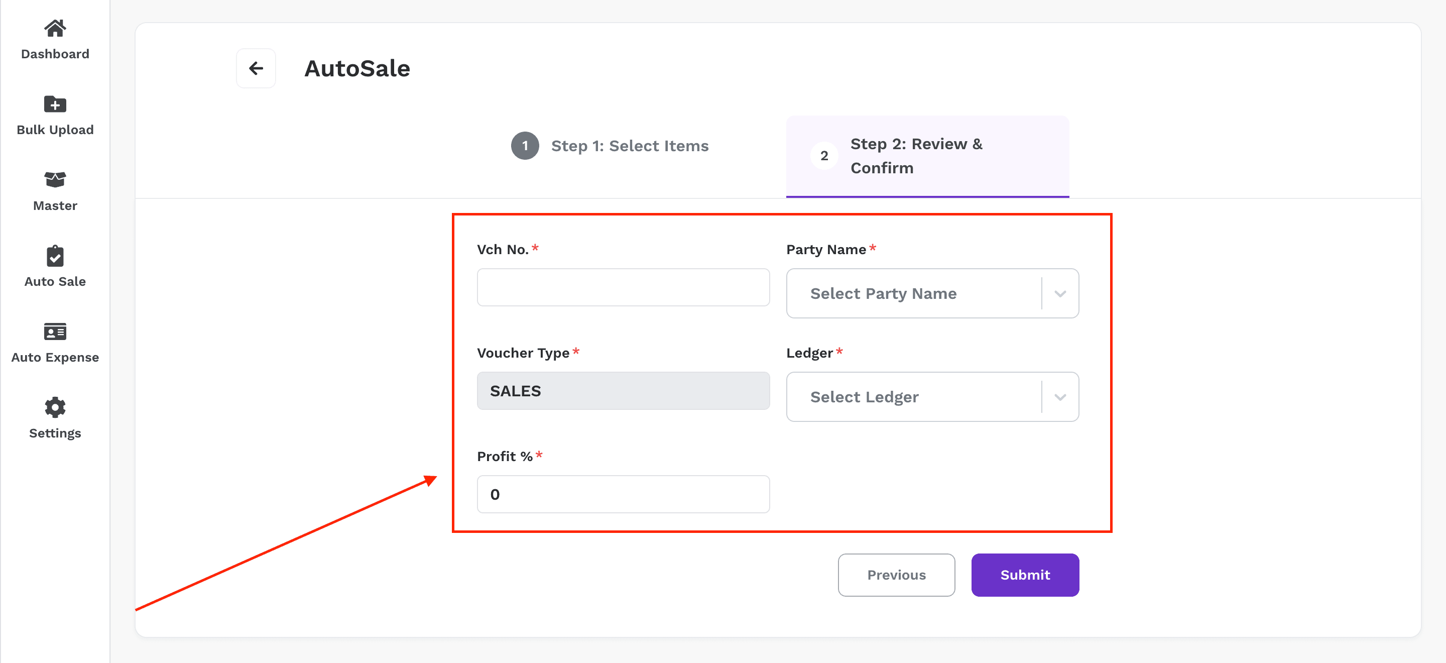 Step 4: Fill Voucher Information
