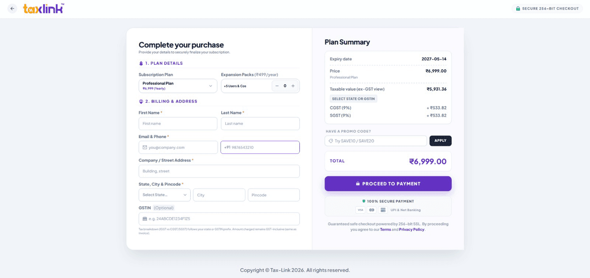 Payment selection page