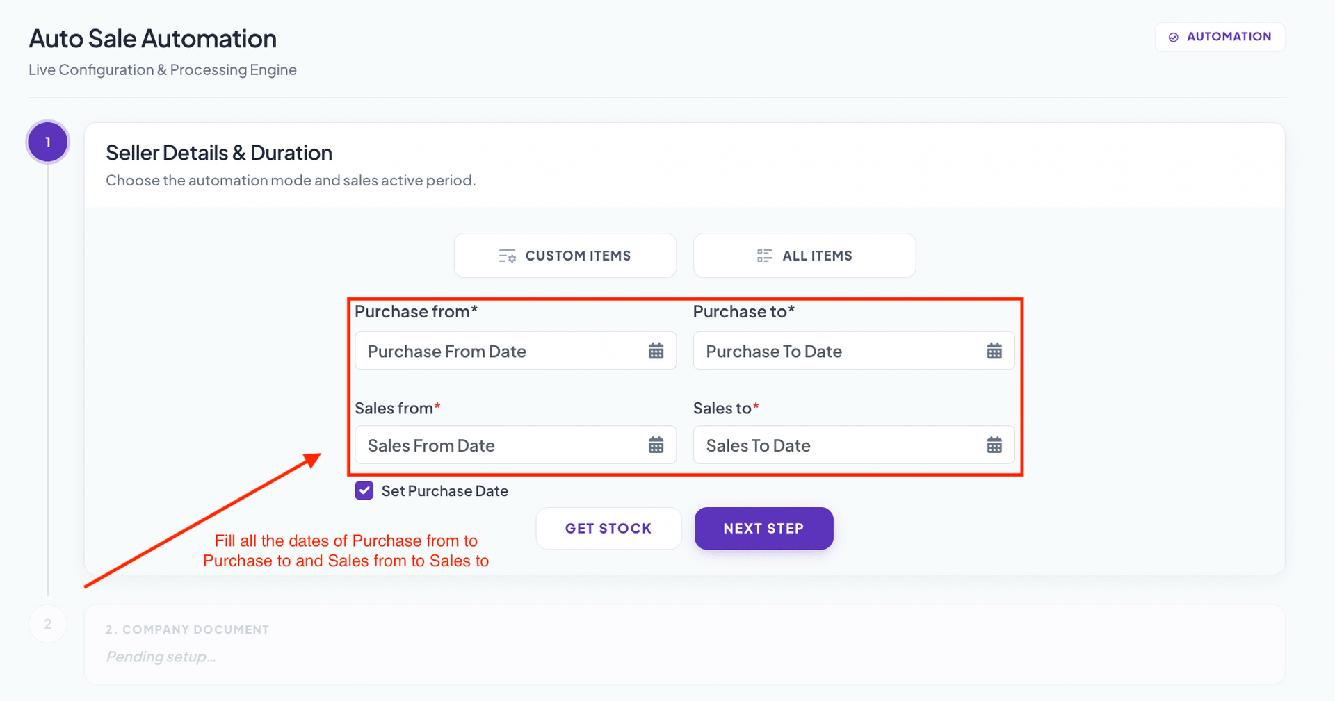 Step 4: Add Dates in All Sections and Click Next