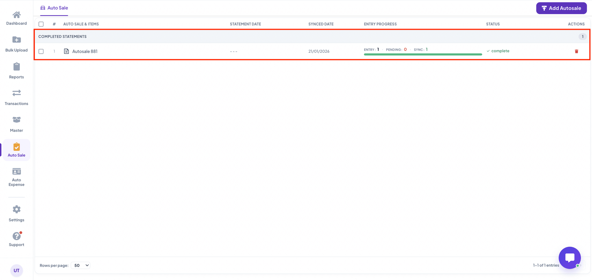 Step 6: View Saved AutoSale Entry
