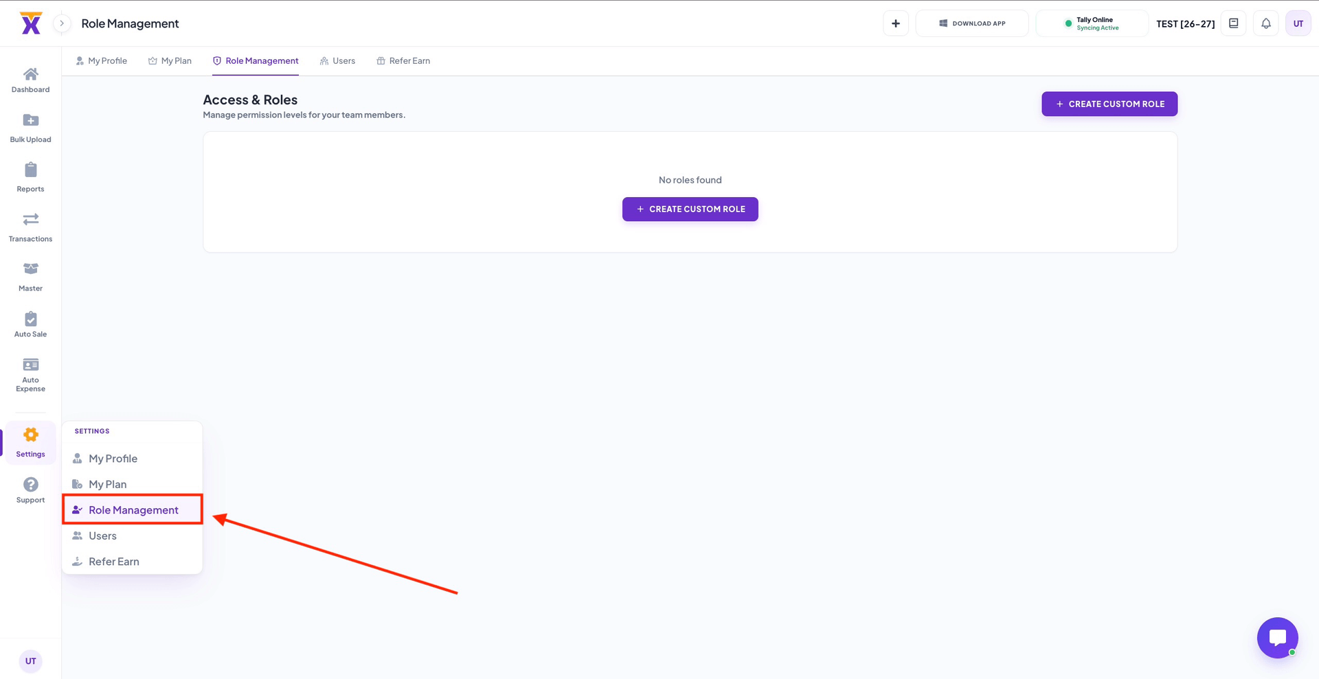 Role Management dashboard interface