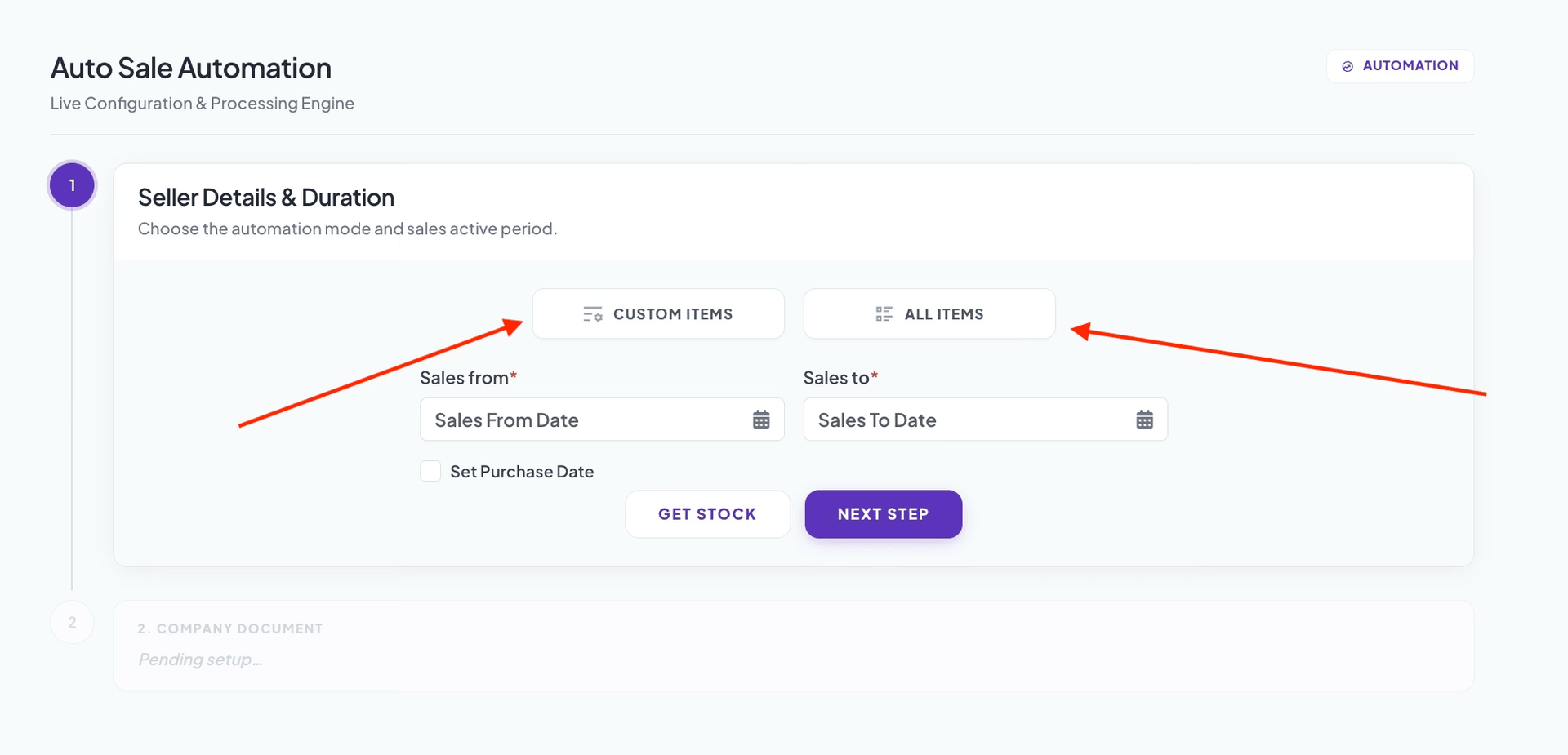 Step 3: Choose Between 2 Options Custom Items or All Items